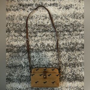 ModCloth Camp Director Brown Crossbody Bag with Dinosaur Print